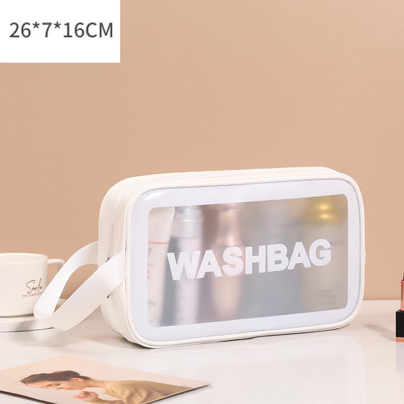 FUDEAM Transparent PVC kobiety kosmetyczka wodoodporne torby podróżne kosmetyczki organizuj PU makijaż torba torebka damska do prania: Medium White B