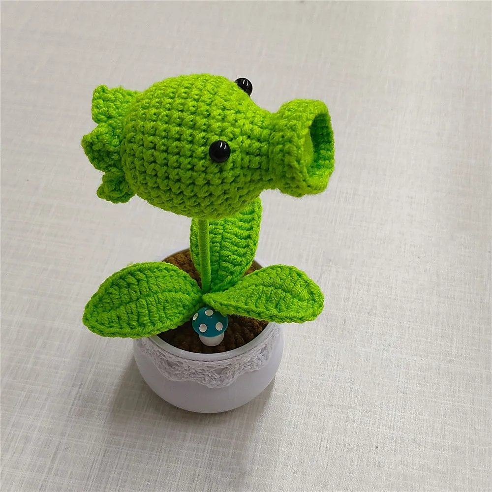 Pflanzen Zombies Handgestrickte Sonnenblume Erbse Blume Topfpflanze Schreibtisch Dekor für Heimat Sekretariat Ideale für Freund Tischdekoration