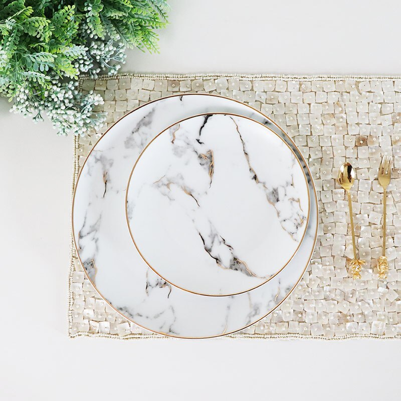 Porslinsfat marmor gyllene kant dinne tallrik biff tallrik european ameraica style living