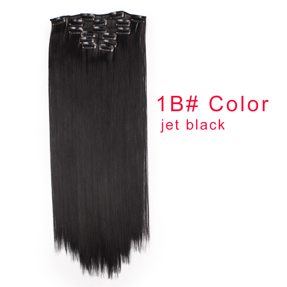 AISI QUEENS Clips In Hair Extension Long Straight Hair Clips for Women 8pcs/set Synthetic 16 Clips In Hair Extensions: 1B