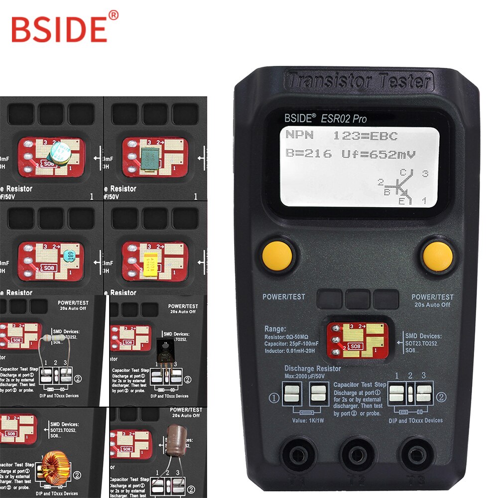 BSIDE ESR02PRO Digital Transistor SMD Components Test Multimeter Capacitance Diode Triode Inductance Multimeter Tester