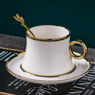 Skandynawska minimalistyczna zestaw filiżanek robić kawy złota granica wzmocniona porcelana trzyczęściowy kubek spodek łyżka kolor pudełko opakowanie CZY9001: biały B