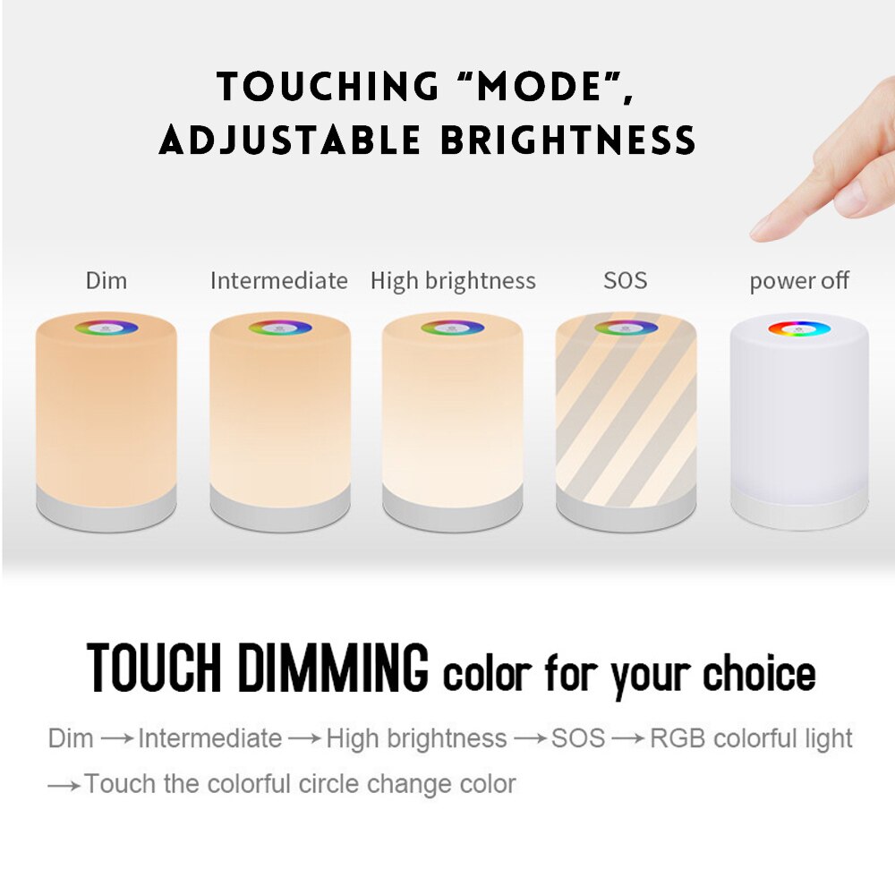 LED Touch Control Night Light Induction Dimmer Lamp Smart Bedside Lamp Dimmable RGB Color Change Rechargeable Smart
