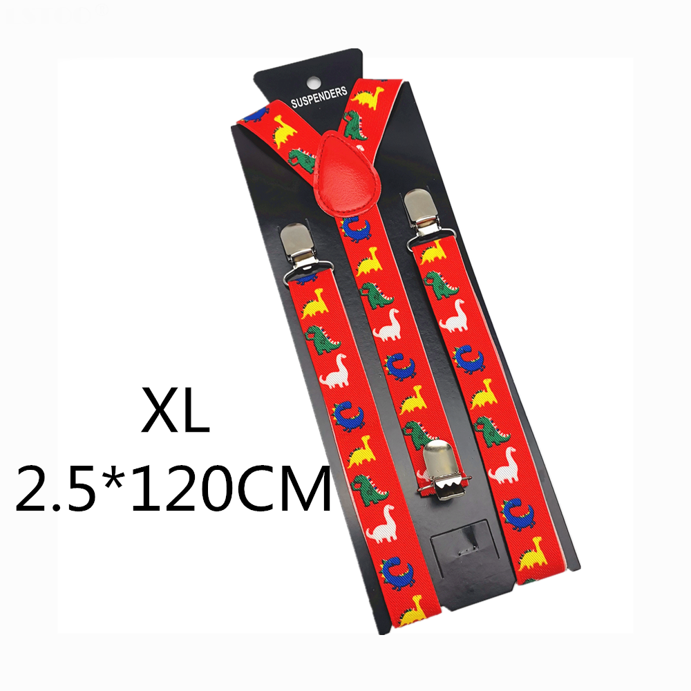 Tirantes ajustables para bebé y adulto, tirantes con Estampado de dinosaurios rojos, 2,5 CM de ancho, 3 clips, para niños, niñas, hombres y mujeres: 120cm