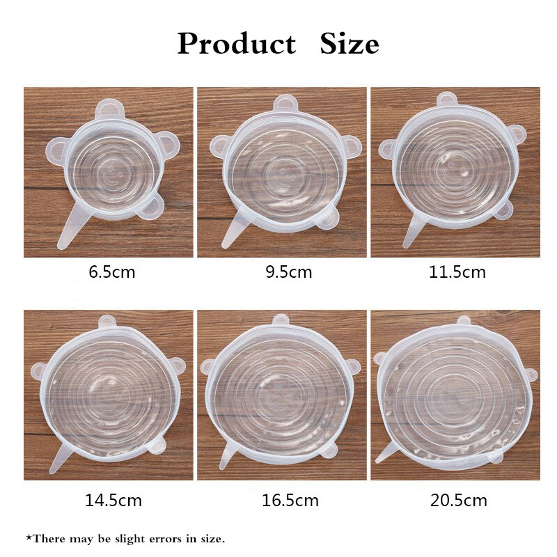 6PCS Silicone Cover Reusable Silicone Stretch Lids Adaptable Food Cap Universal Dish Airtight Lid Wrap Cover Kitchen Accessories