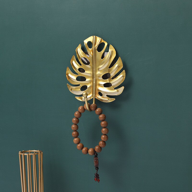 Nordisk krog pungbøjle gylden bladform frakke rack vægfrakke nøgleholder uden hul hjem væghængende dekoration: 4
