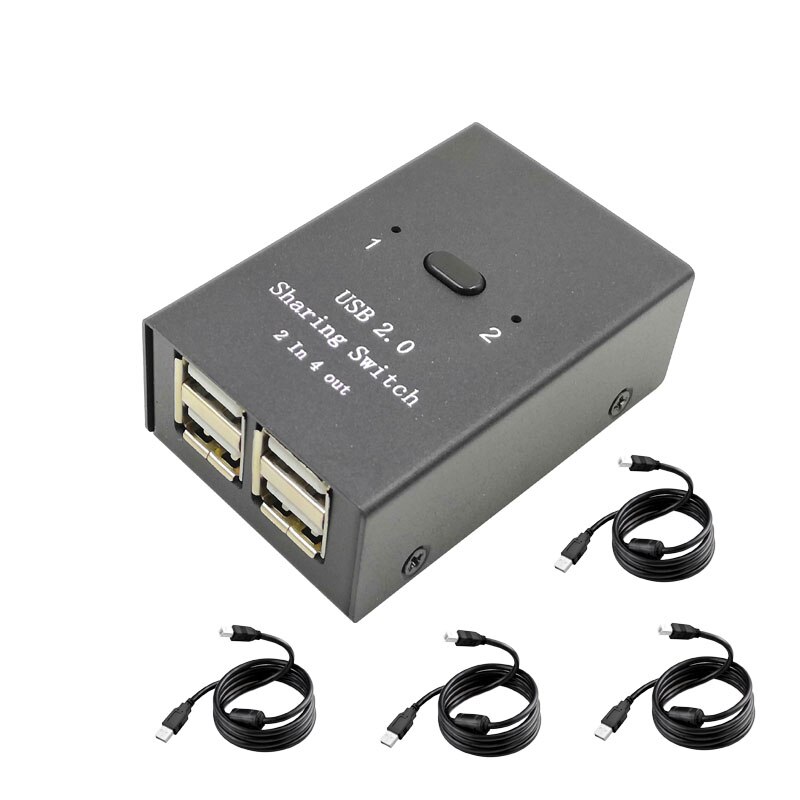 USB 2.0 Switch Manual Button Separator 2 In 4 Out Computer Mouse Keyboard U Disk Printer Sharing Equipment Manual Button Switch: Default Title