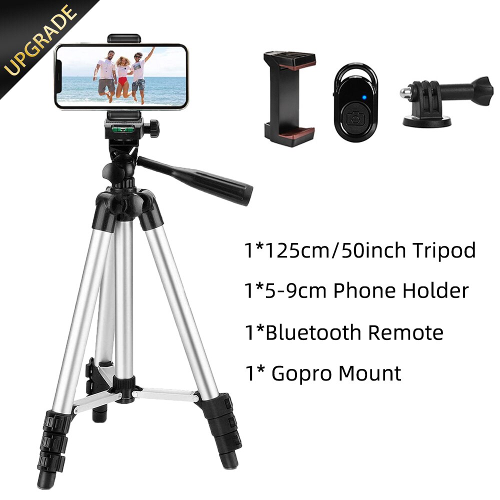 Tripod for Phone 50-Inch/125cm with Remote Control &amp; Phone Holder, Lightweight Tripods for Mobile Cell Smartphone Gopro Camera