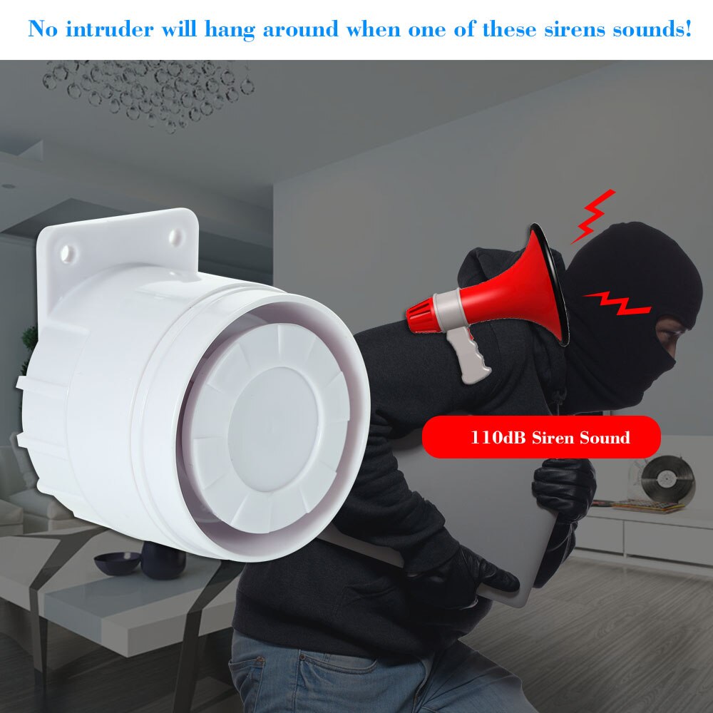 Ekstern mini kablet sirene hvid 110 db prompt alarm alarm til hjemmet trådløst sikkerhedsalarmsystem 433 mhz