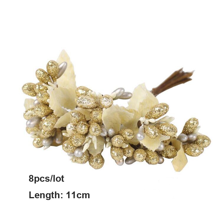 8/10/12/90/144 stücke Handwerk Blumen Materialien Diy Kasten Kranz Sammelalbum Staubblatt Beere Obst Bündel Gold Künstliche Pflanzen