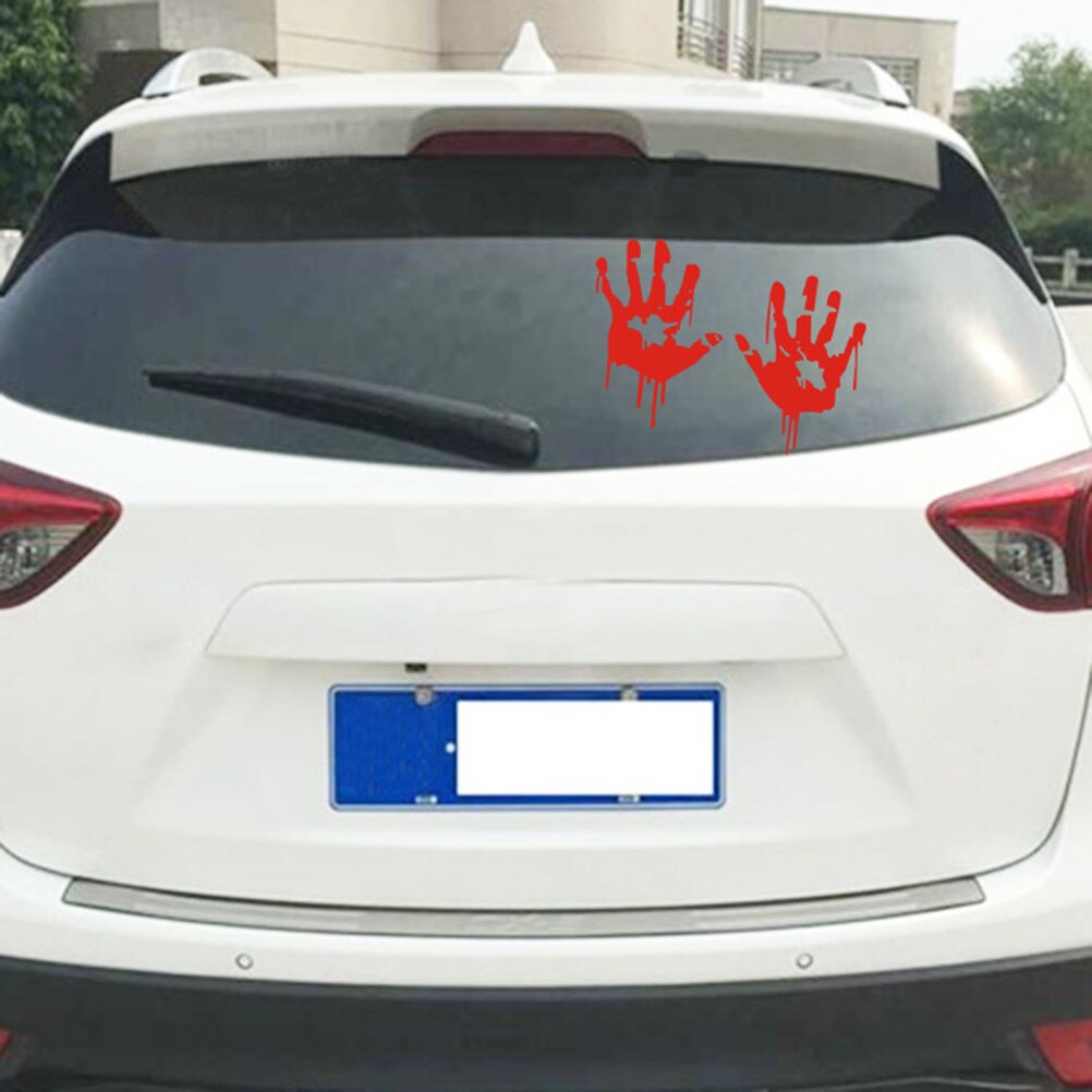2 Stuks Reflecterende Auto Stickers Bloody Handprint Decals Waterdichte Auto Decoratie Auto-Styling (Rood)