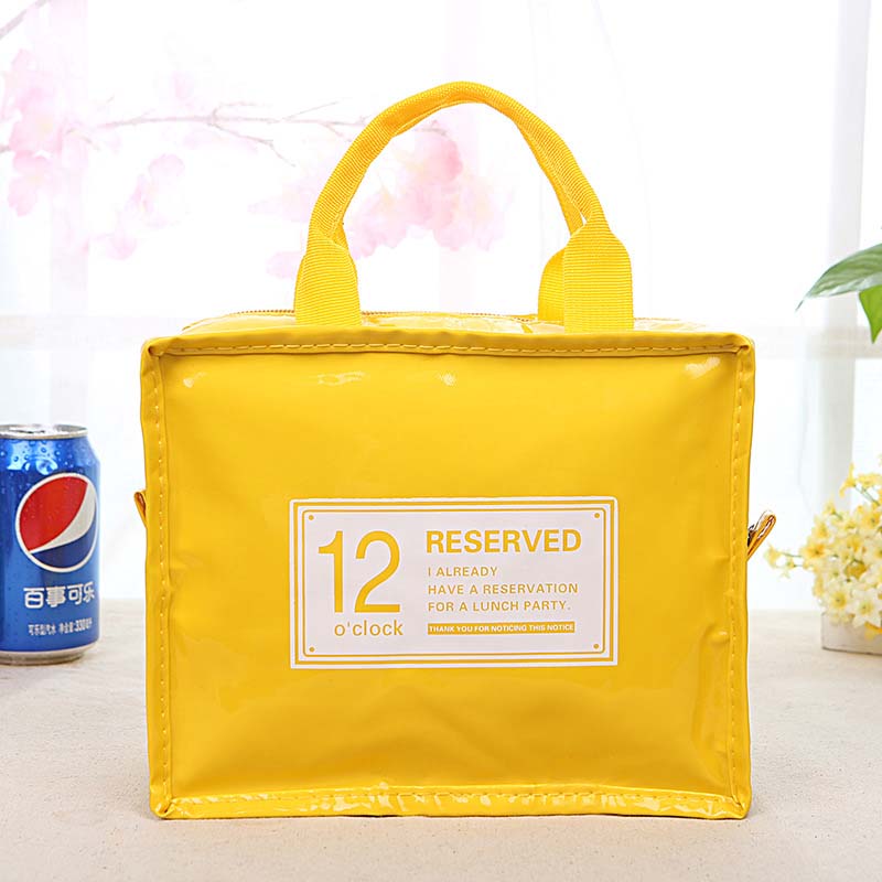 PU Leather Lunch Package Ice Pack Thermo Thermal Baby Bottle Bag for Women Kids Lunchbags Tote Cooler Lunch Box Insulation Bag: Yellow Size S