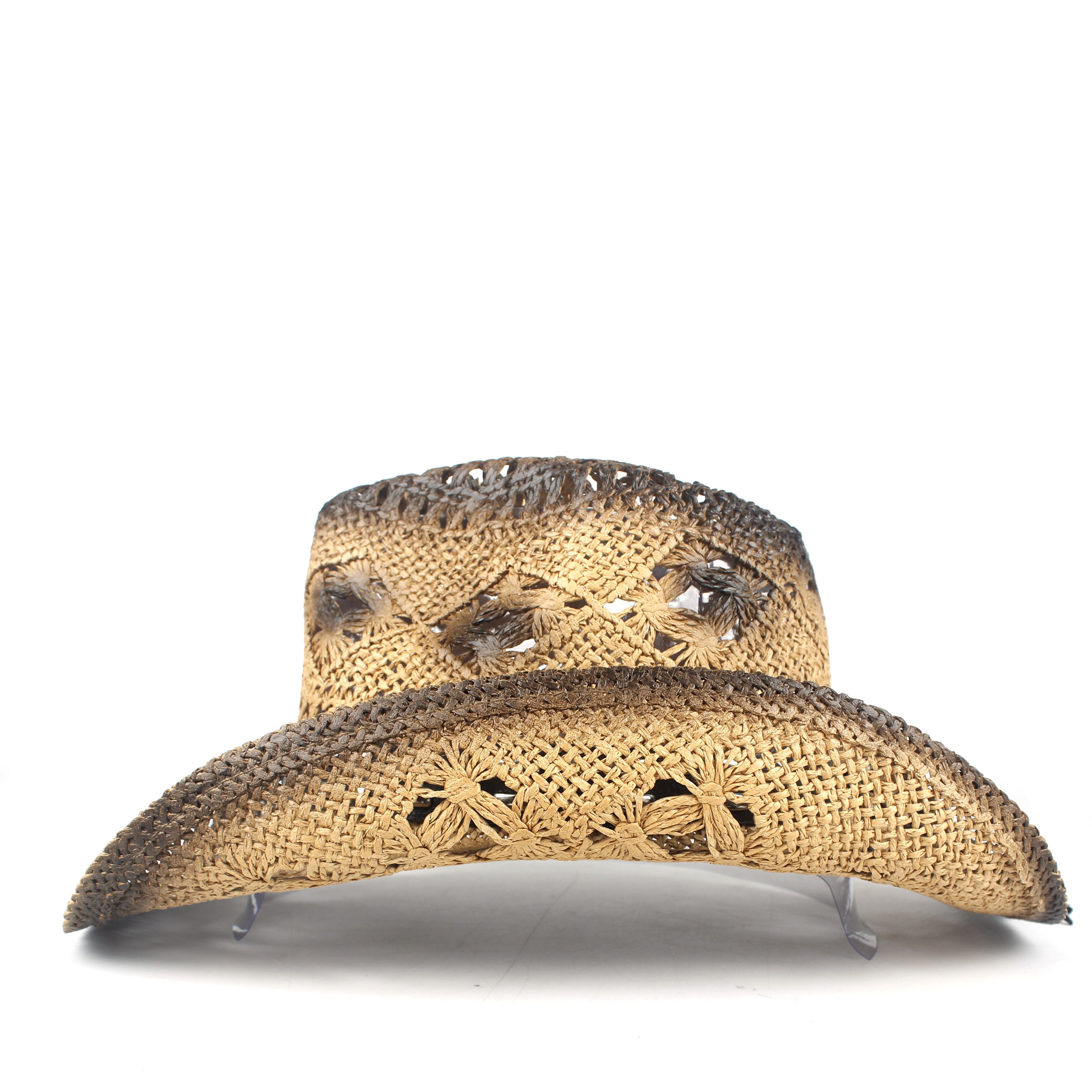 Halm hule vestlige cowboy hat kvinder mænd handmadepunk sombrero hombre strand cowgirl jazz sol hat størrelse 56-58cm