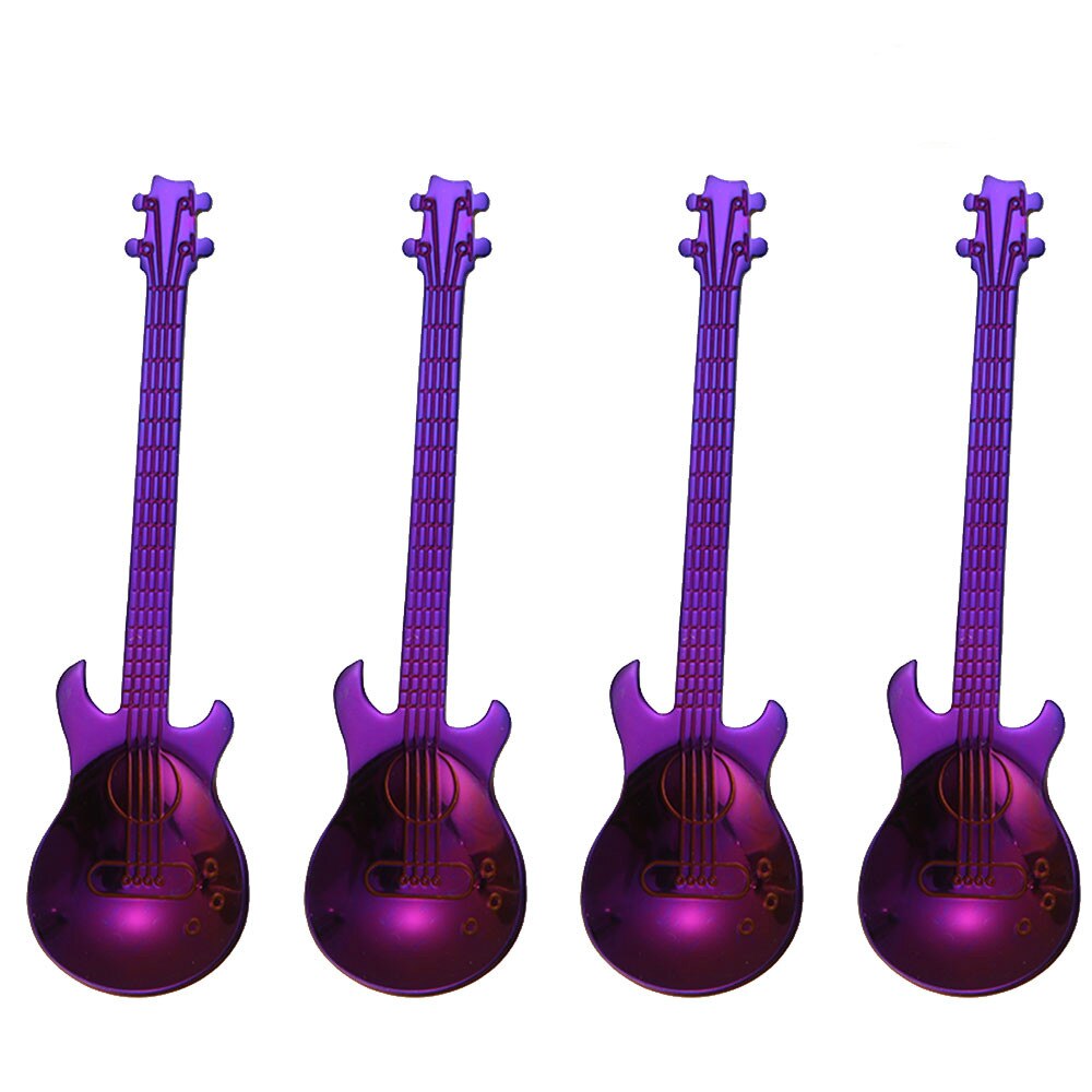 7PCS/4PCS stainless steel guitar Beth music Coffee Spoons Tea Stirring Spoons Sugar Ice Cream Mug Dessert Spoon Drink Tableware: 4pcs Purple