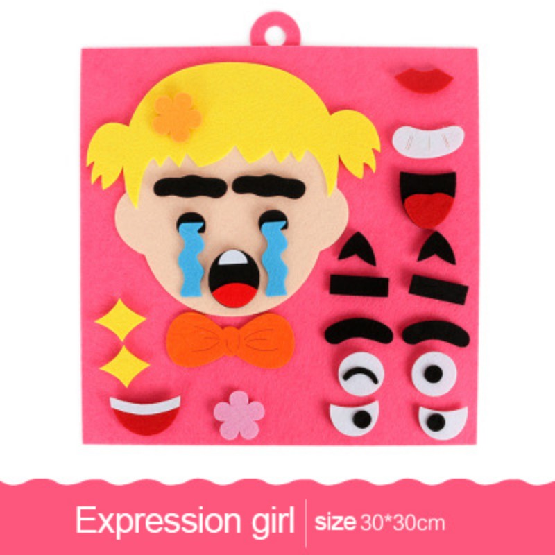 Diy følelser ansigtsudtryk ændre ikke-vævede klistermærker puslespil børn pædagogisk legetøj: Pige