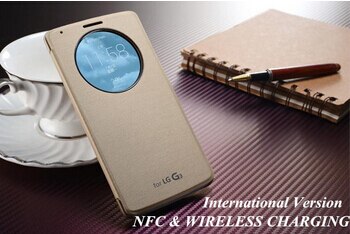 Para LG G3 Quick Circle Case funda de lujo con tapa trasera con función de carga inalámbrica NFC y Qi: international gold