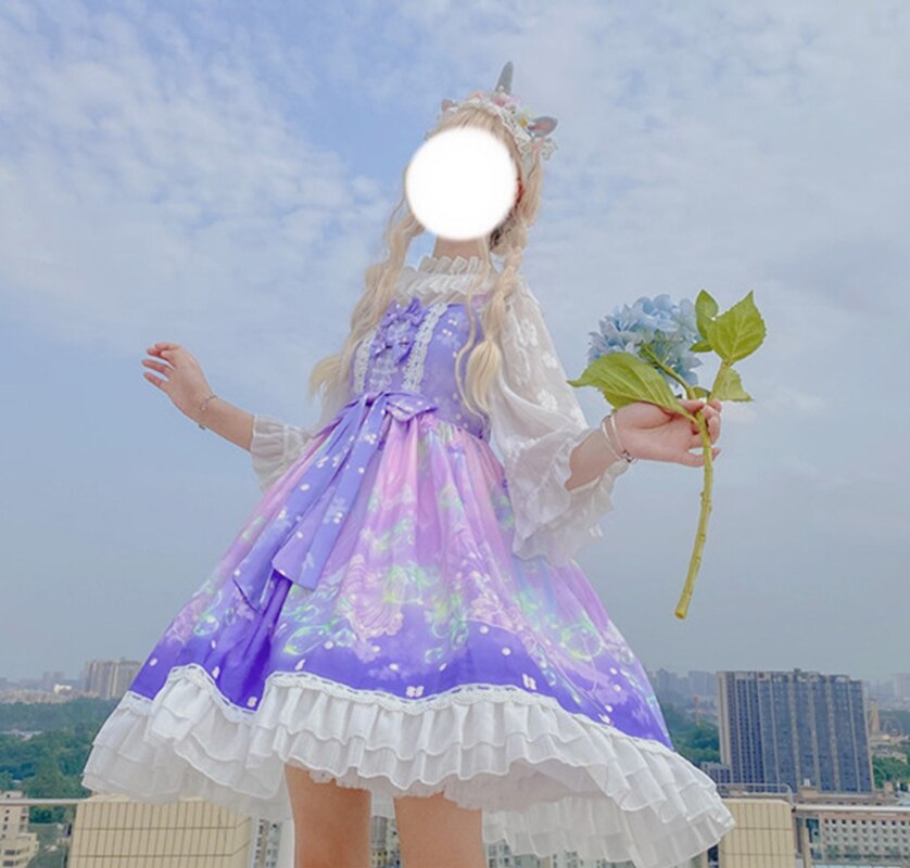 Japanese girl dress Soft Girl Summer Jellyfish lolita dress Daily sling jsk dress Female Kawaii Lolita Dress victorian dress