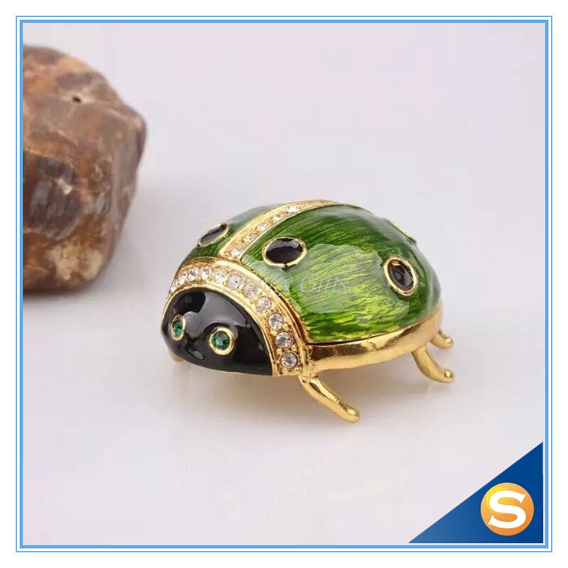 Hand- Painted Ladybug Trinket Box with Rich Enamel and Sparkling Rhinestones Jewelry Trinket Box