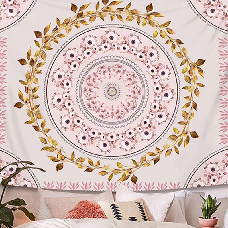 Pink Tapestry Wall Hanging Bohemian, Mandala Floral Tapestry Wall Decor Blanket for Bedroom Home Dorm