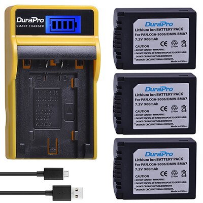 1pc DMW-BMA7 CGA-S006 900mAh Li-ion Battery + LCD USB Charger For Panasonic Lumix DMC FZ7 FZ8 FZ18 FZ28 FZ30 FZ35 FZ38 Camera: 3 Battery Set
