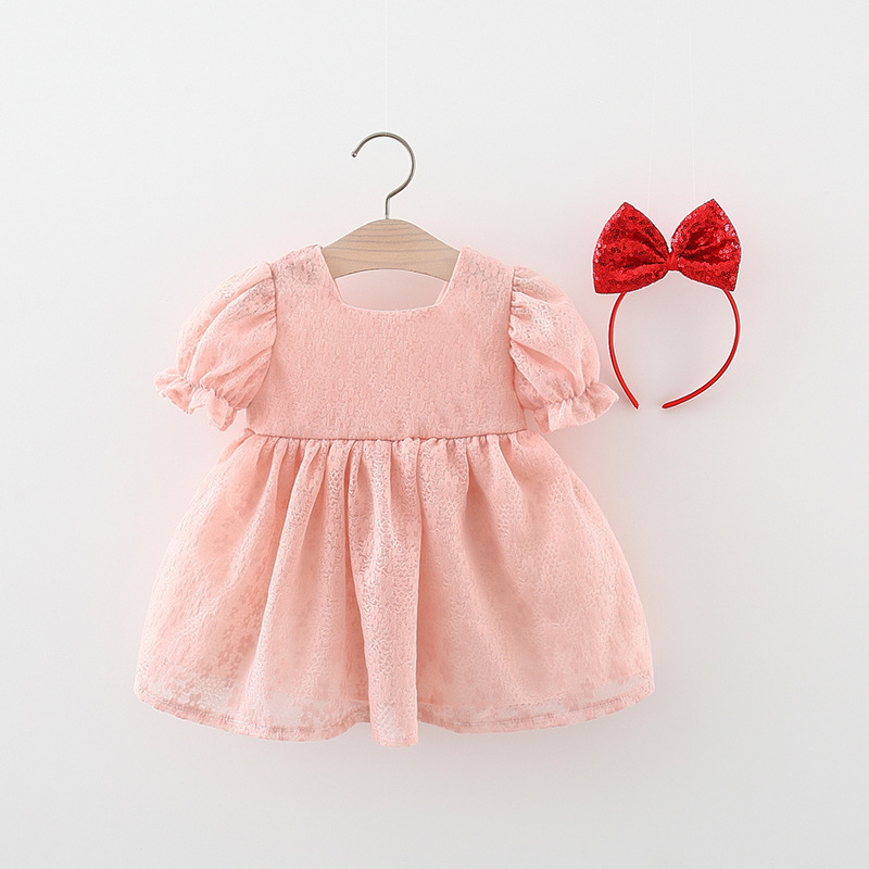 2 pezzi abbigliamento estivo per bambini 2022 vestiti per bambina Set coreano manica corta pizzo neonato abito da principessa abiti neonati BC2181: Colore rosa / 6(0-6M)
