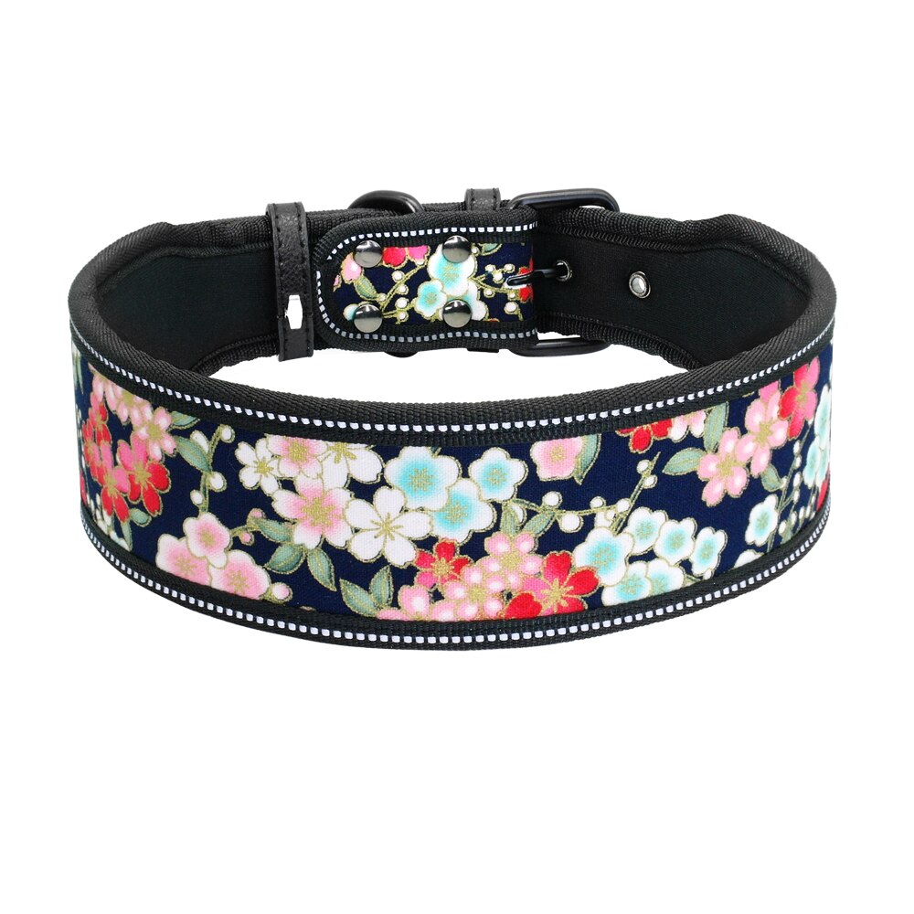 Reflective Nylon Dog Collar Adjustable Pet Collars For Medium Large Dogs Pitbull German Shepherd S M L: Flower / L