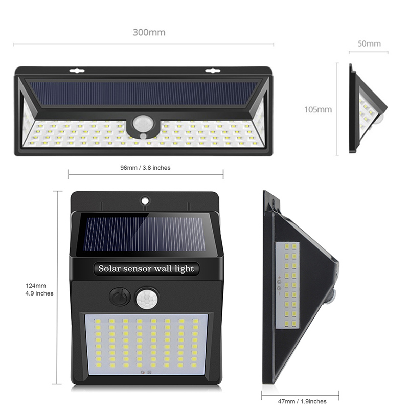 110/100/35/20 led utomhus solcellsvägglampa pir rörelsesensor solcellsdriven gatubelysning för gatustaket trädgårdsbelysning