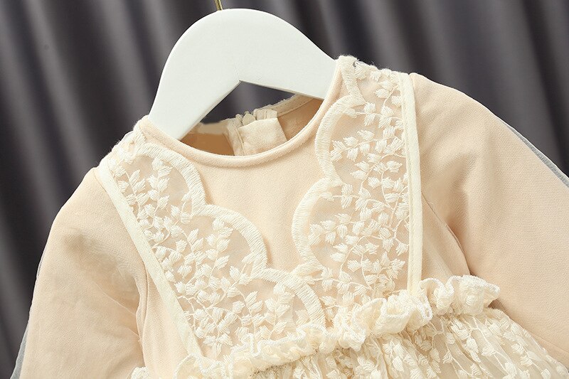 Autumn Baby Girl's Sweet Lace Dress Long Sleeve for Children Fairy Puff Sleeve Princess Dress Kids