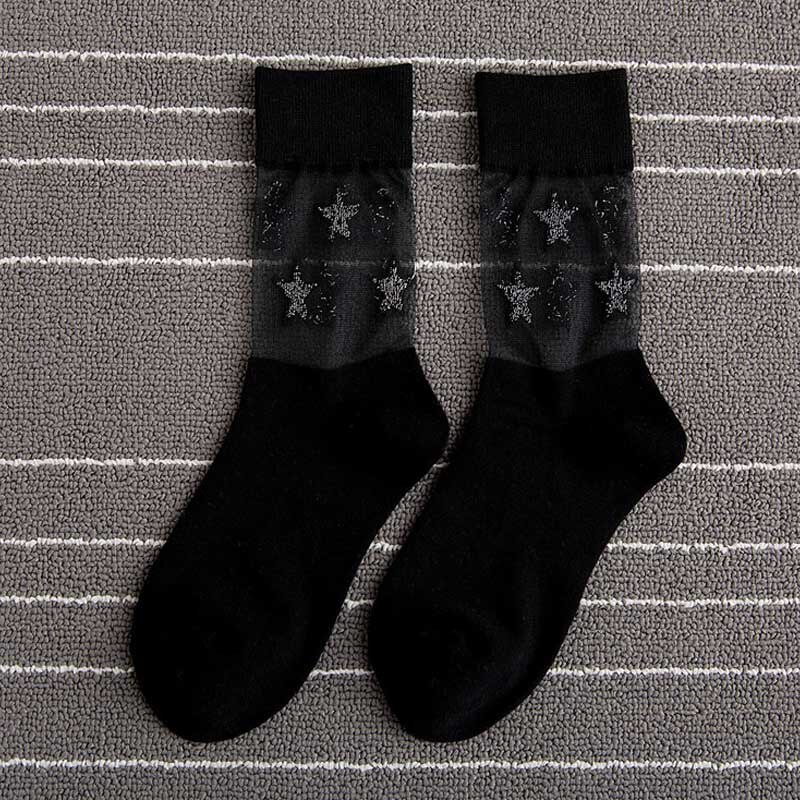 Summer Breathable Ultra-thin Glass Silk Socks Women Geometric Pattern Short Socks Girls Transparent Socks: Style 24