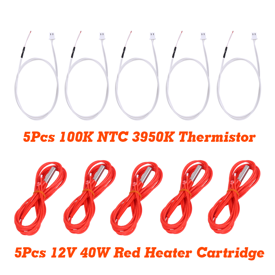 10 unids/pack Hotend 12V/24V 40W calentador rojo cartucho extrusor calentador + 100K NTC 3950K termistor para Ender 3 Pro piezas de impresora 3D: Rojo