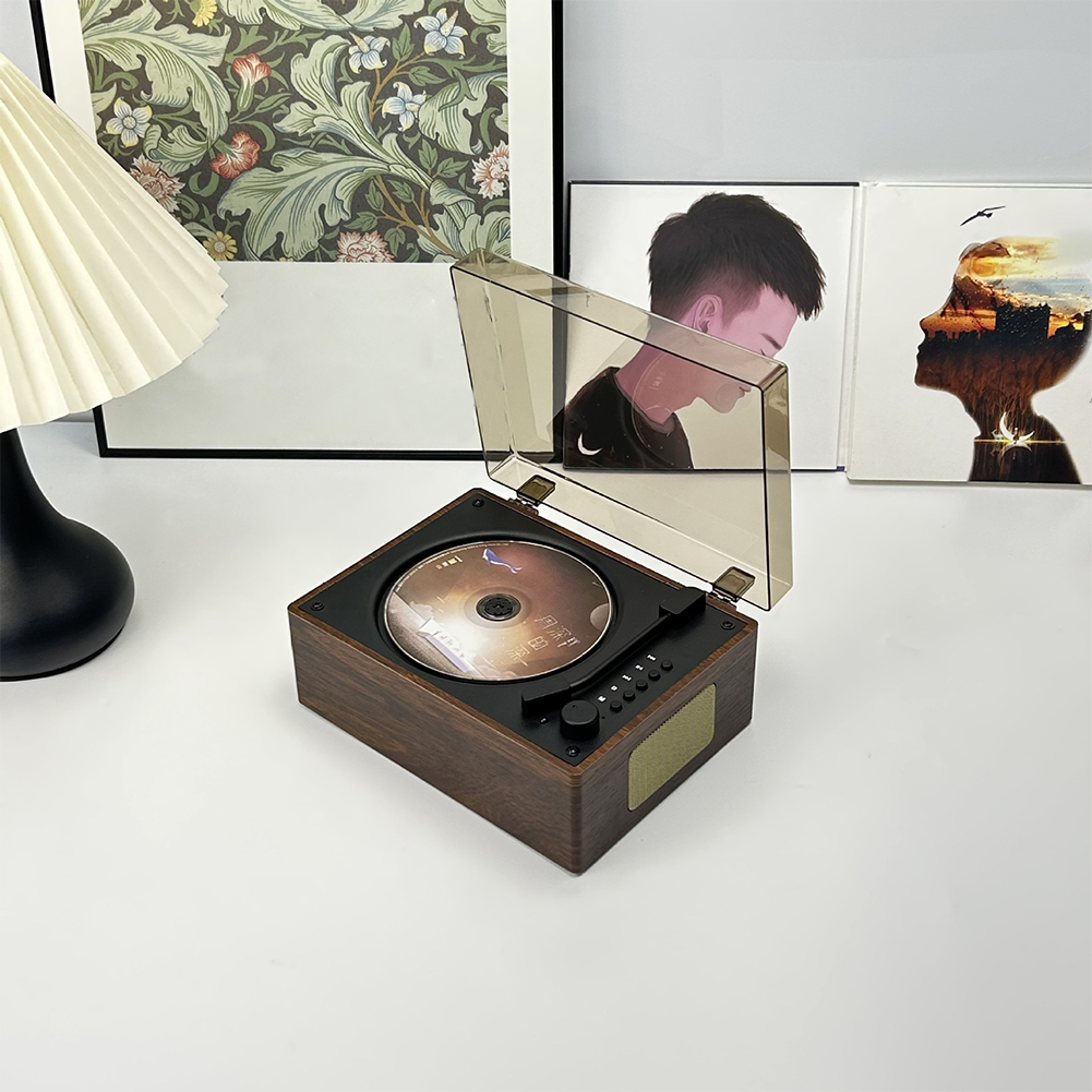 Vintage Leather CD Player Two-way Bluetooth 5.0 Built-in Speaker Portable Rechargeable CD Music Player USB Lossless Player: green