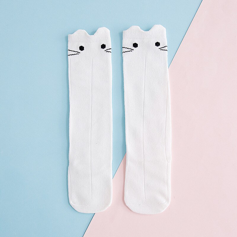 Calcetines de algodón puro para bebés edad 0-3T, patrón de dibujos de conejos, un par de calcetines divertidos Happay para recién nacidos, calcetines para niñas: white / age0-1y