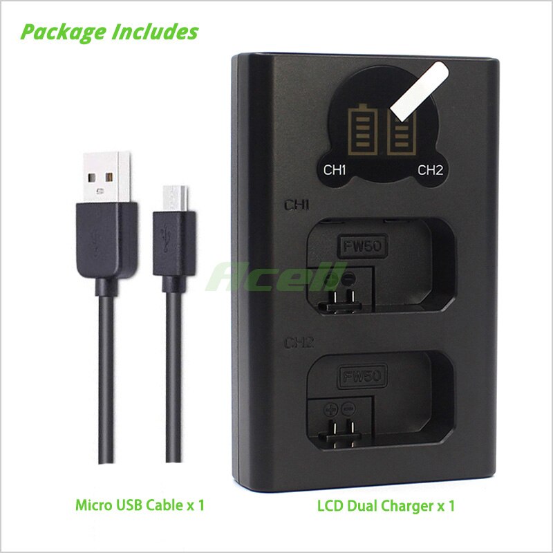 Double chargeur de batterie LCD NP-FW50, pour SONY a7 ILCE-7 a7S ILCE-7S a7R ILCE-7R a6500 a6300 a6100 NEX-5 RX10IV remplacement d'appareil photo BC-VW1
