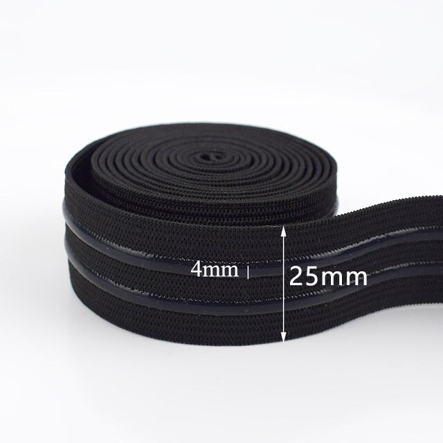 Meetee 5/10M 25Mm Antislip Elastische Bands Silicagel Streep Sportkleding Broek Lente Riem Diy kledingstuk Naaien Accessoires Materiaal: Black2-25mm / 5Meters