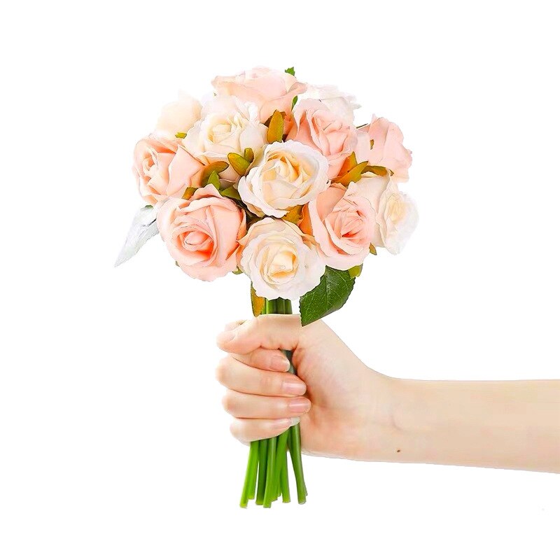 12 hoveder kunstig silke rose blomster buket hvid pink rød til bryllup brude fest hjem hus have festival bar dekoration
