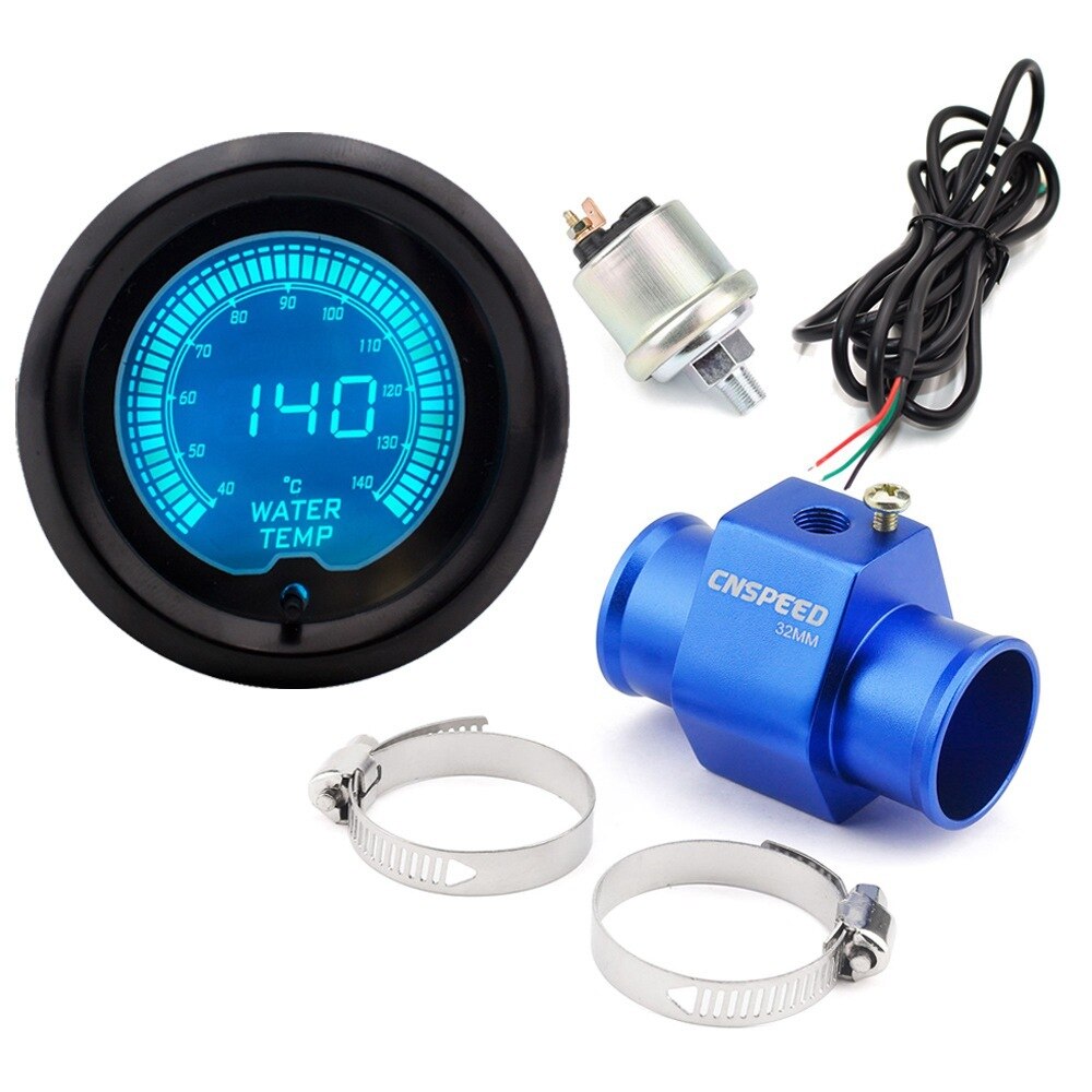 2 " 52mm evo 7 farve lcd 40-140 grader celsius vand temperatur meter vand temperatur meter med sensor & sensor adapter: Med 32mm