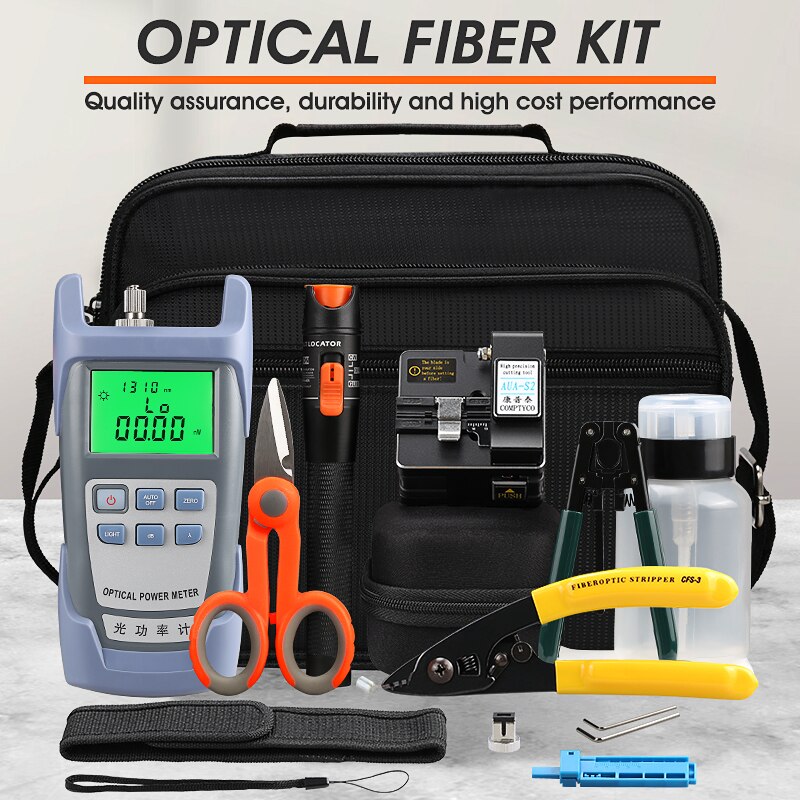 FTTH Fiber Optic Tool Kit AUA-S2 Fiber Cleaver Optical Power Meter 10MW Visual Fault Locator with Stripping Pliers