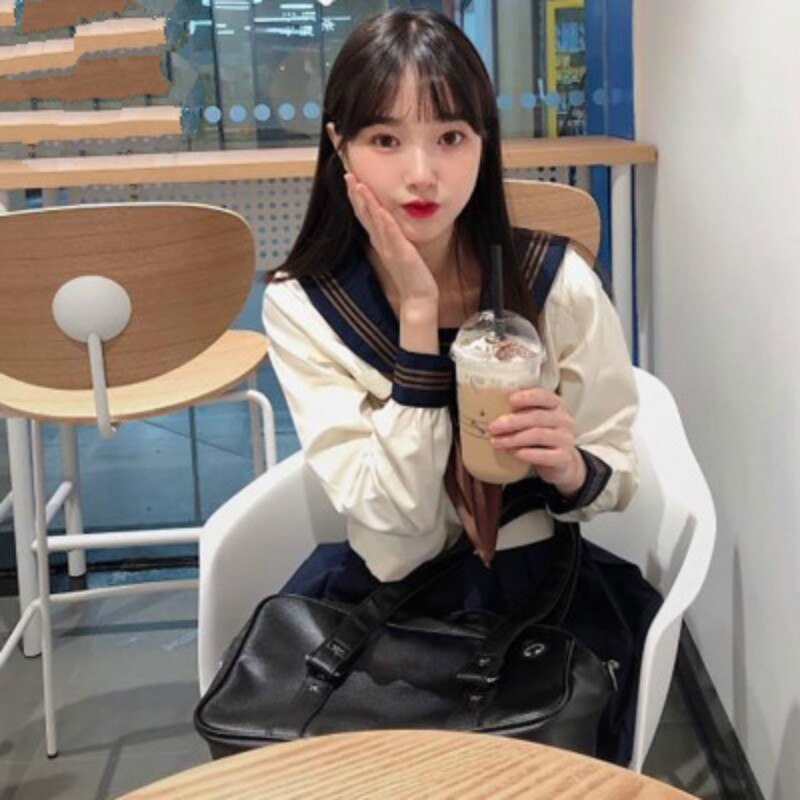 Japanese School Uniforms Sailor Suit Jk Uniforms College Middle School Uniform for Girls Students Light Yellow Costume