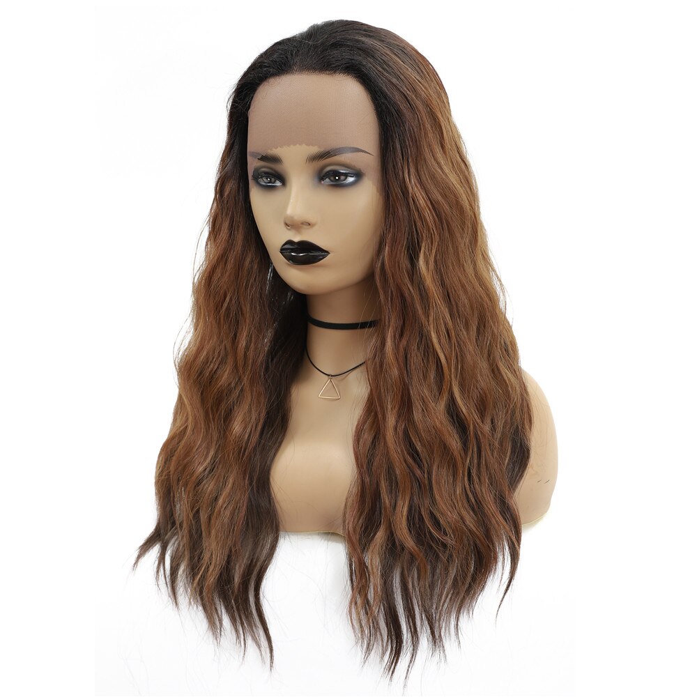 X-TRESS Ombre Brown Natural Wave Wig 1.5*13.5 Lace Front Synthetic Wigs For Black Women Glueless High Temperature Fiber Hair