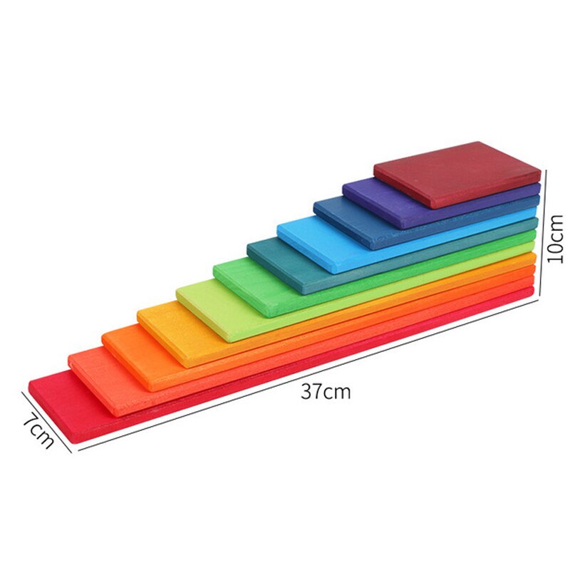 Baby Toys 12Pcs Rainbow Blocks Kids Large Rainbow Building Blocks Wooden Toys for kids Montessori Educational Toy: Color bar