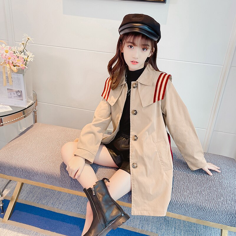 Meisjes Klassieke Trenchcoat - Engelse Stijl Dubbele Rij Knopen Bovenkleding met Ceintuur