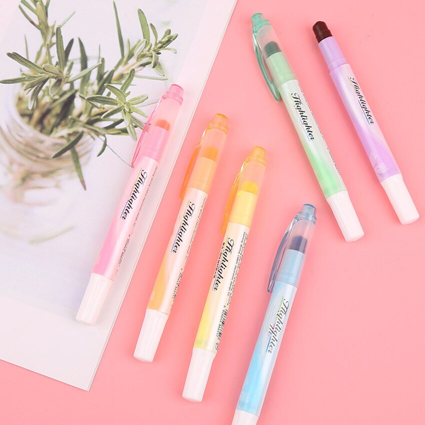 6 Pcs/set Round Head Markers Pen Set Cute Highlighter Solid Ink Makers Pen plastic Drawing Pen Smooth Writing for kids student