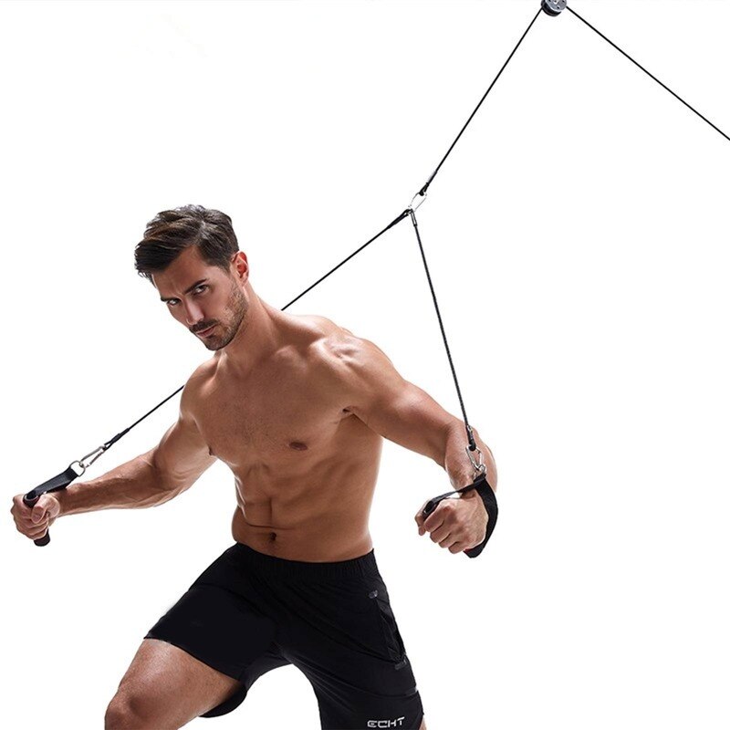 Multifunction Gym Cable Machine Handles Tricep Press Pulldown Attachment with Durable Heavy Double D-Rings Super Strong Webbing