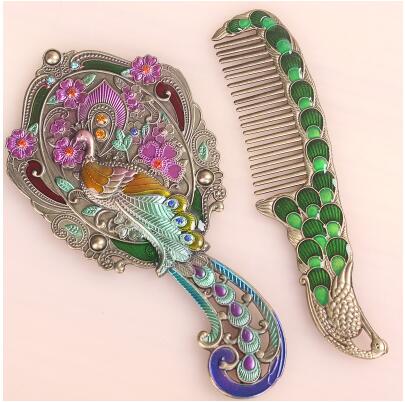 Espejo de mano Vintage para maquillaje, accesorio de tamaño pequeño europeo, con asa, para , HZJ012: S2 bronze