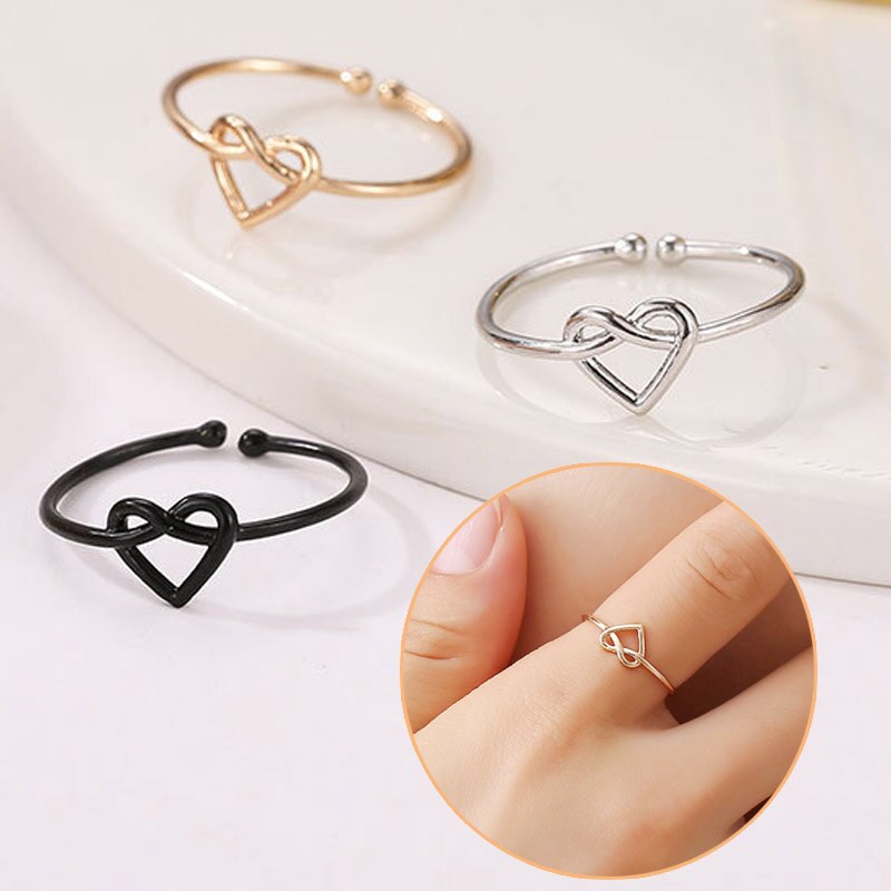 1Pc Ring Verstelbare Gouden Knoop Bruid Koppels Open Kruis Hollow Out Valentines Heart Wedding Vrouwen sieraden