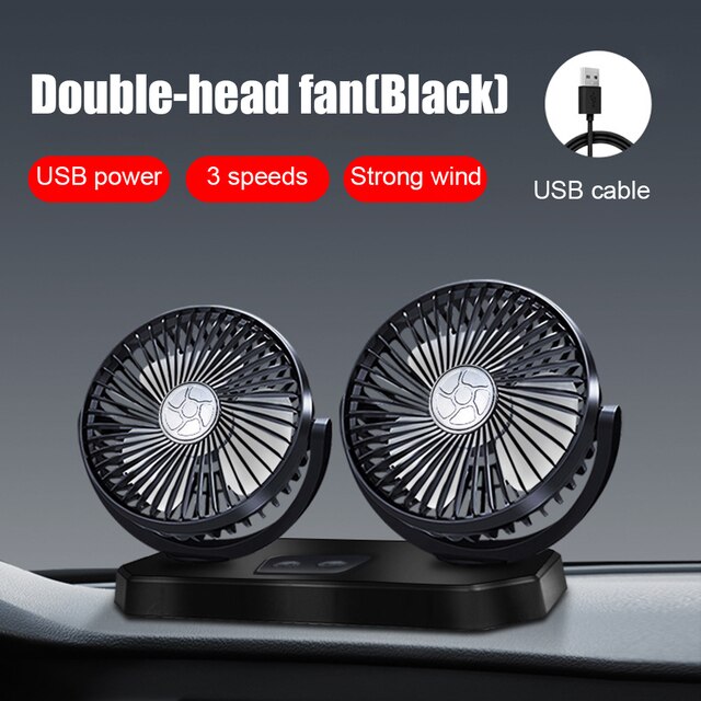 Ventilateur double tête de voiture 12V/24V, 3 vitesses réglables pour sièges avant et arrière, faible bruit, accessoires de voiture: 01