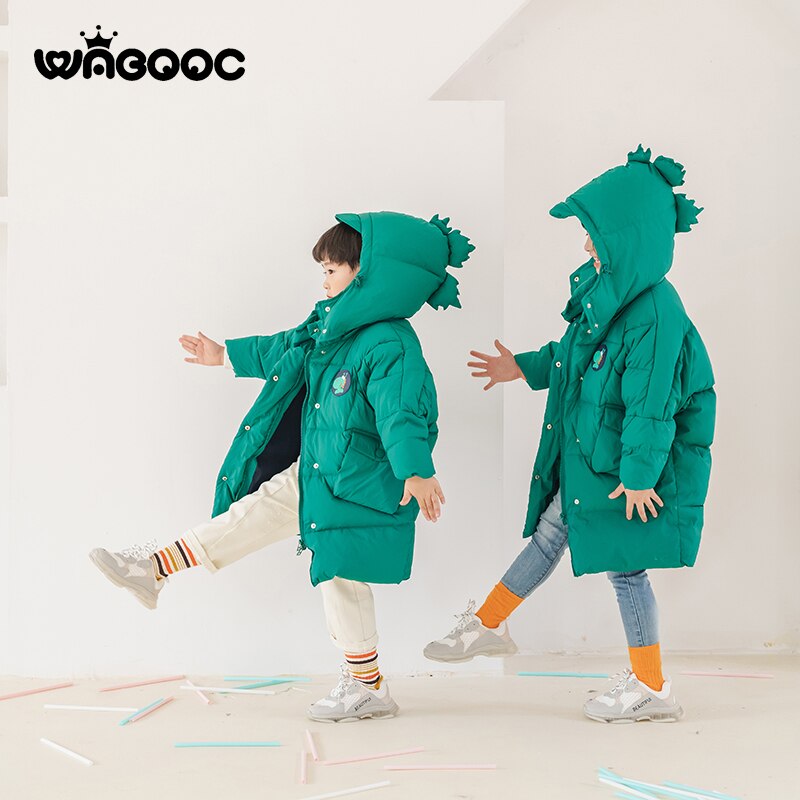 Winter kinder donsjack meisjes dinosaurus warme kinderkleding meisjes afneembare muts 2-3-8 jaar dikke lange jas