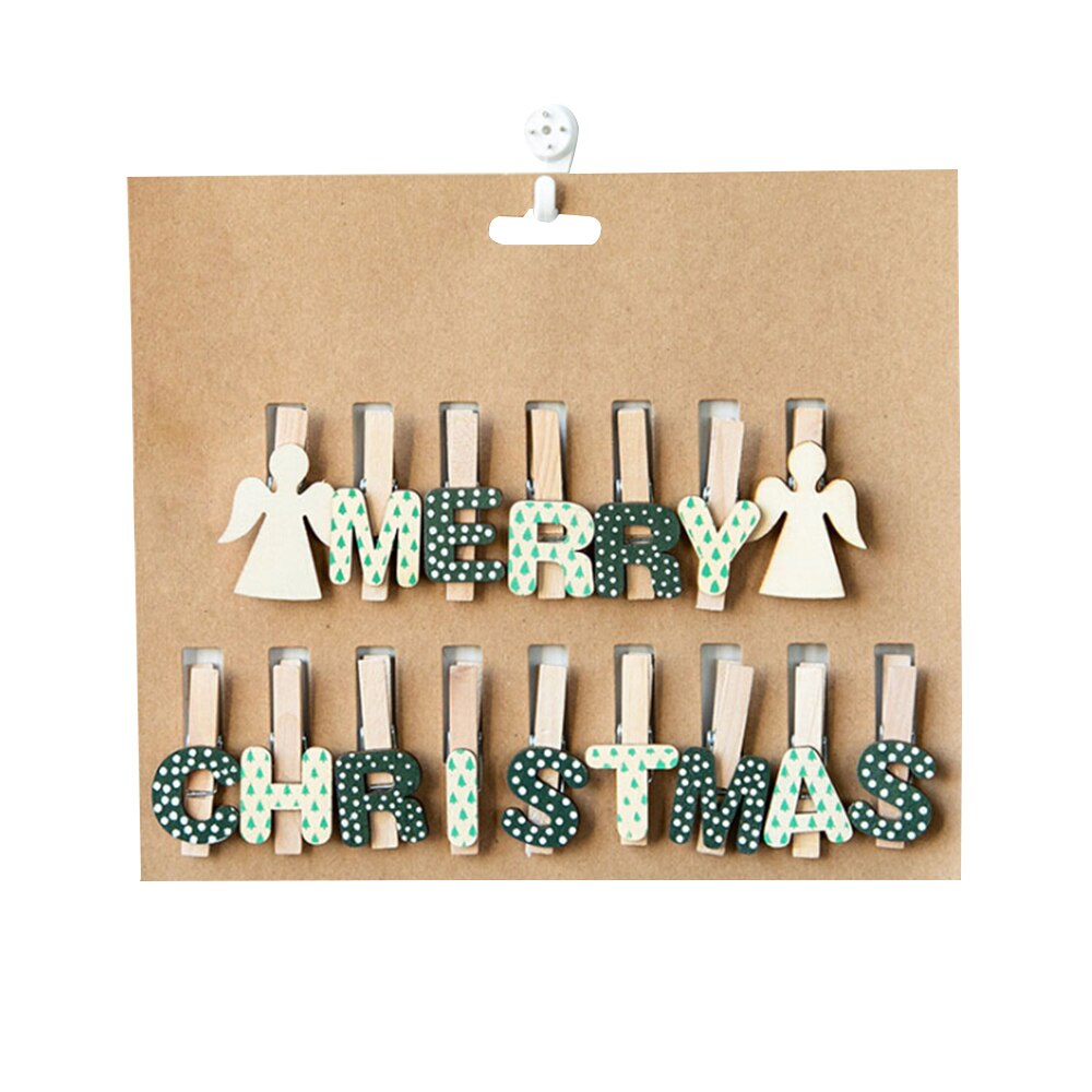 16pcs/set Merry Christmas Clips Mini Spring Wood Clips Clothes Photo Paper Peg Pin Clothespin Craft Clips Party Home Decoration: Green