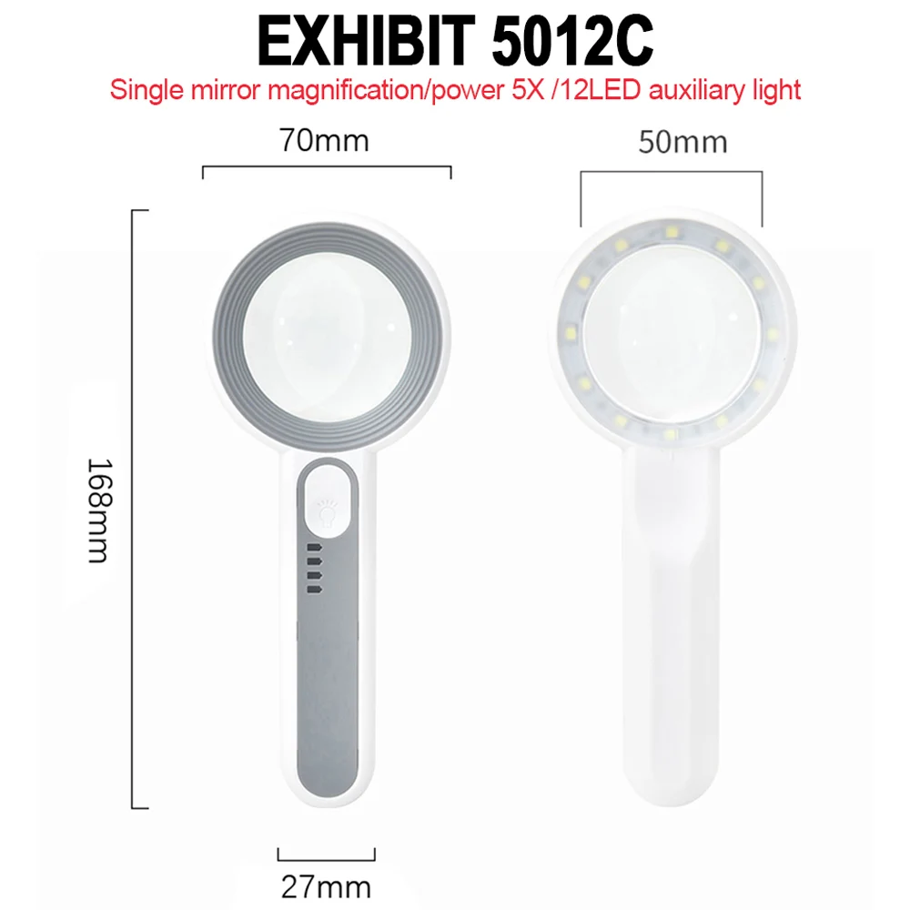 Oplaadbare handloep 6x 5x 11x 12x verlichte loep met ledverlichting voor lezen en repareren 3: Zilver