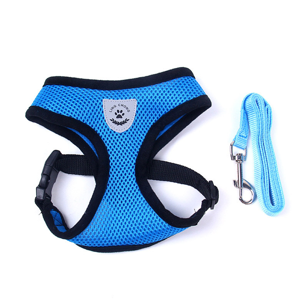 Conjunto de arnés y correa transpirable para perros y gatos pequeños, malla de nailon de aire, accesorios de ropa para cachorros, chaleco, red para Chihuahua: Azul / S